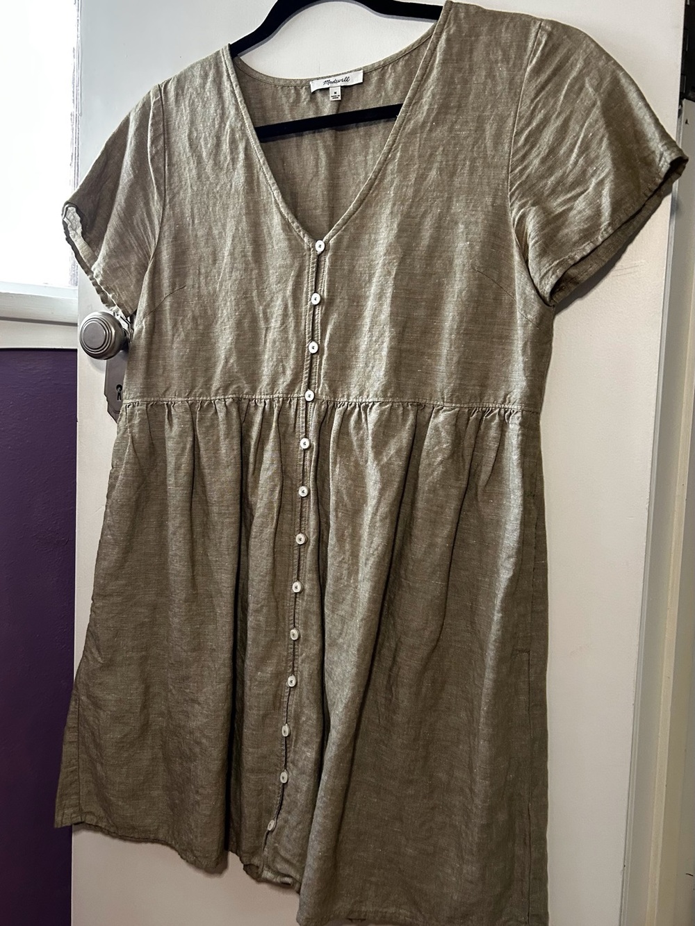 Madewell Linen-Blend Alexandra Button-Front Mini Dress